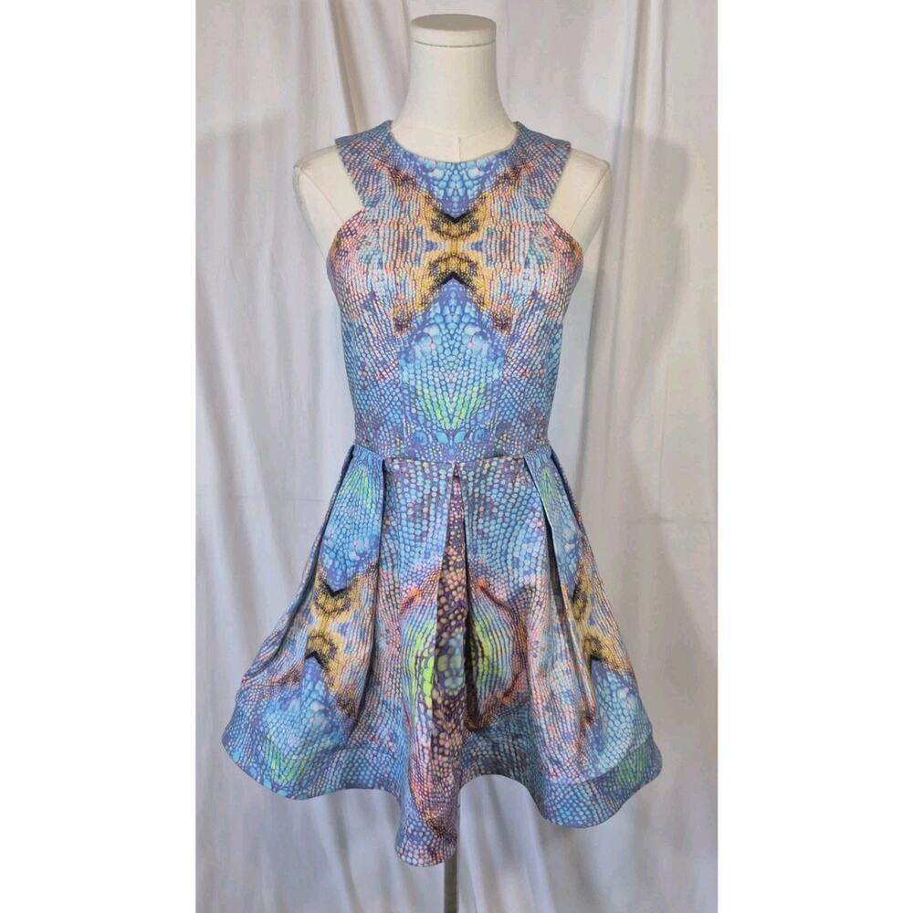 Alexis Dina Snakeskin Print Blue Red Cotton Blend Mini Dress Medium